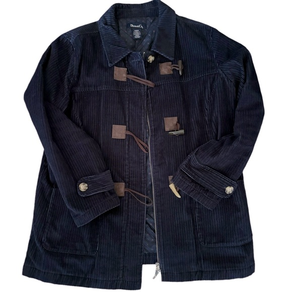 Denim and Co Navy Blue Mid Thigh Corduroy Winter Jacket Coat Women Size Large - Picture 8 of 12